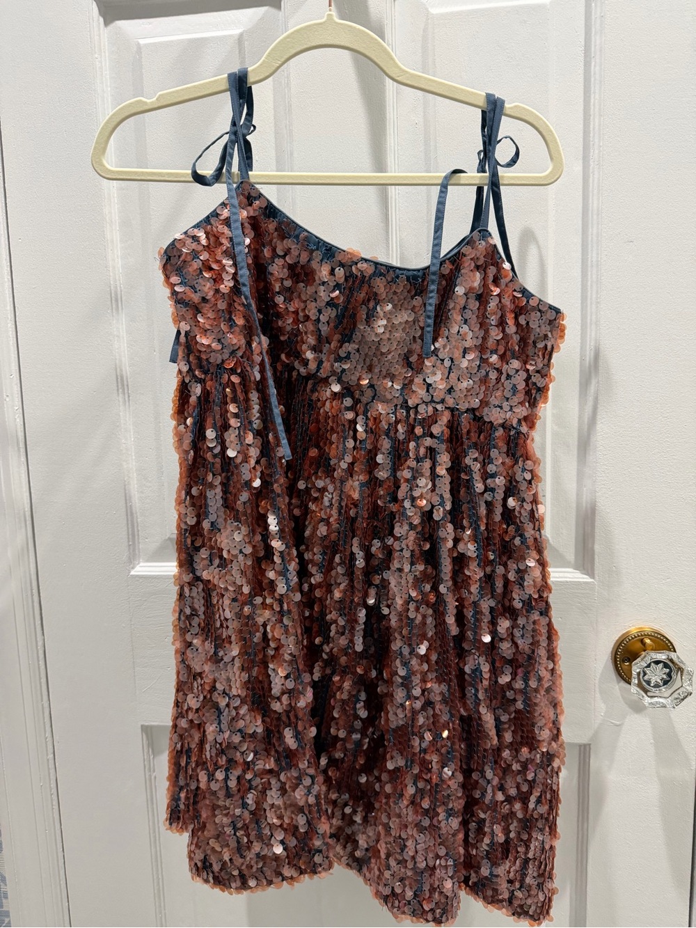 Rose Gold Sequin Party Dress with Velvet Ties